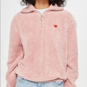 Topshop // Borg Heart Zip Sherpa Quarter ZIP w/ ❤️